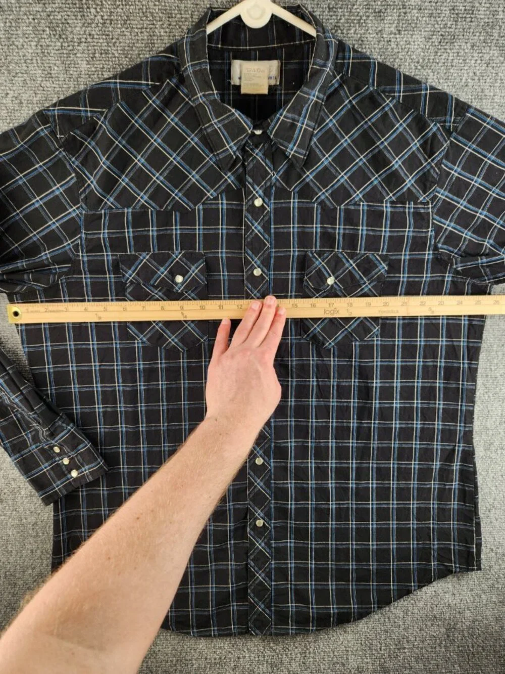 Wrangler Men Long Sleeve Pearl Snap Up Shirt Woven Western Black Plaid XL Adult